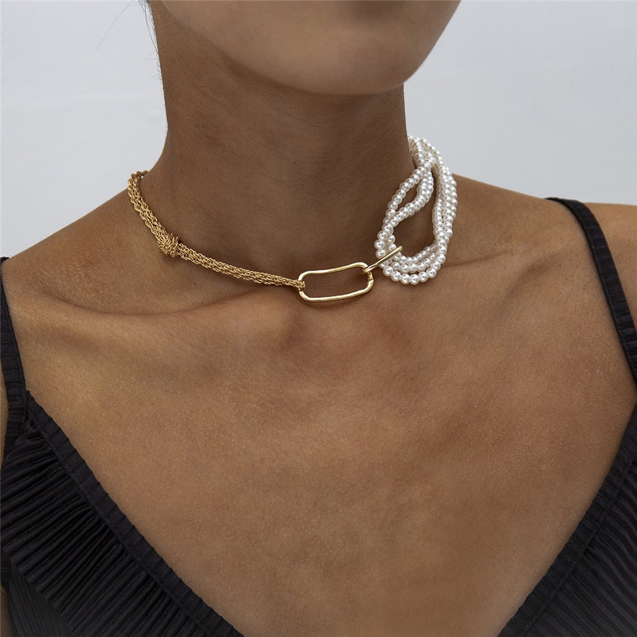 Punk Unique Imitation Pearl Chain Necklace for Women Wedding Steampunk 2020 Gothic Twisted Chunky Thick Choker Necklace Jewelry