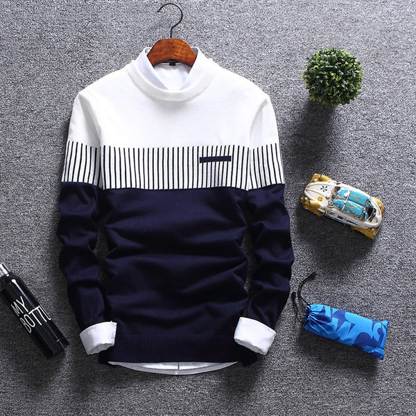 Winter Pullover Wool Slim Fit Striped Knitted