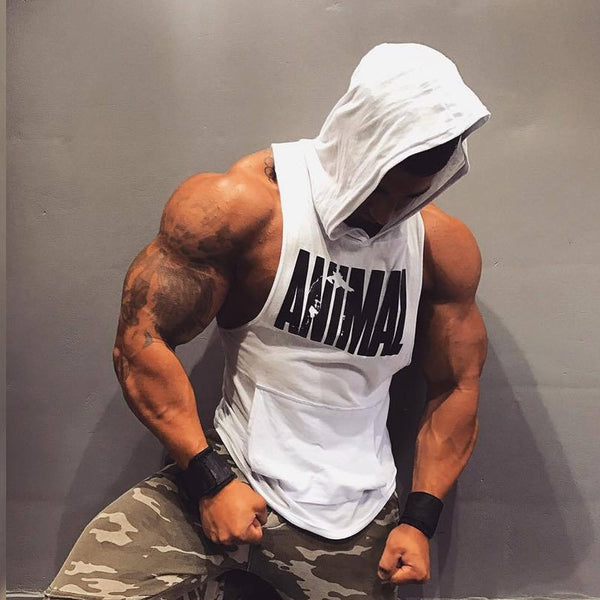 Men Bodybuilding Cotton Tank top Gyms Fitness Hooded Vest